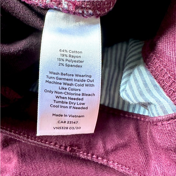 TALBOTS HIGH WAIST ANKLE MAROON JEGGINGS. SIZE 10. - Picture 6 of 6